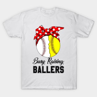 Busy Raising Ballers Red Bow Softball Baseball T-Shirt